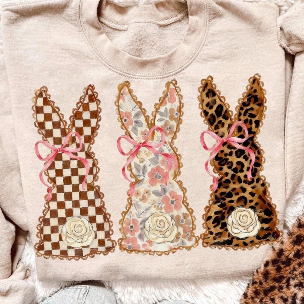 Easter Bunny Trio Graphic Crewneck – Gildan Sand T shirt brand